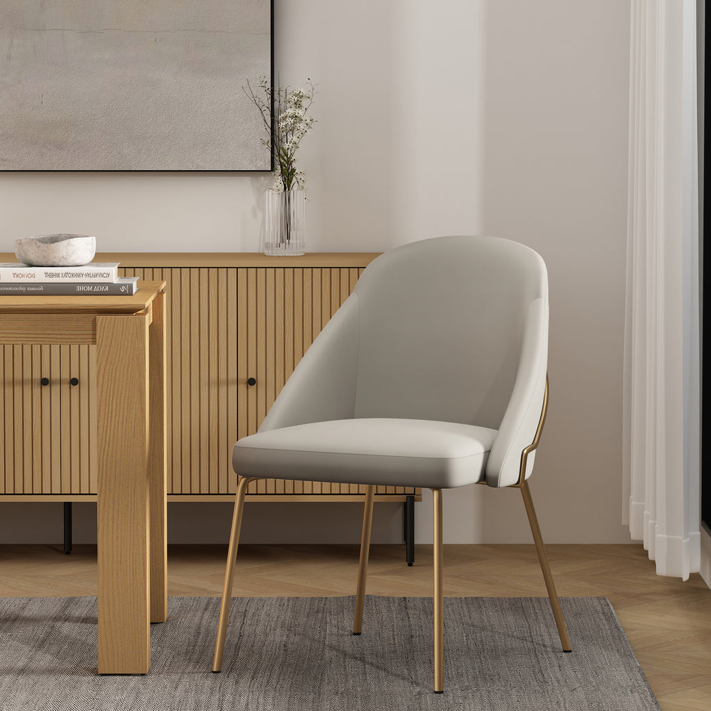 Gracie Metal Vegan Leather Dining Chair in Stone