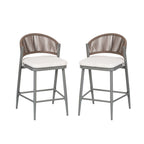 Outdoor 26" Seat Height Metal Frame Counter Stools with PE Rattan Scallop-shaped Backrest