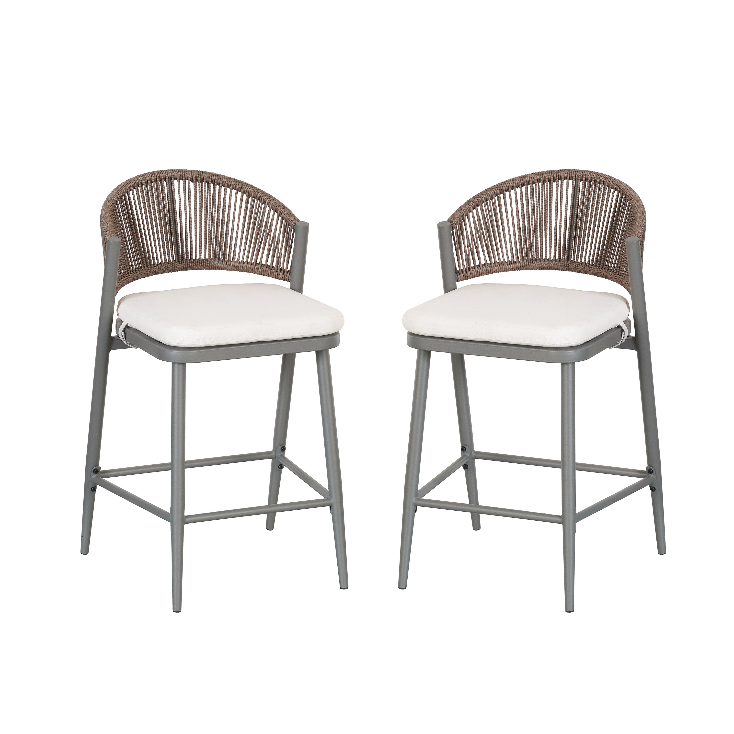 Outdoor 26" Seat Height Metal Frame Counter Stools with PE Rattan Scallop-shaped Backrest