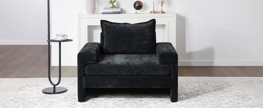 Chenille Upholstered Armchair with Wide Armrests