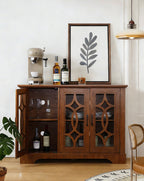 Spacious Size Sideboard with 3 Clear Tempered Glass Doors