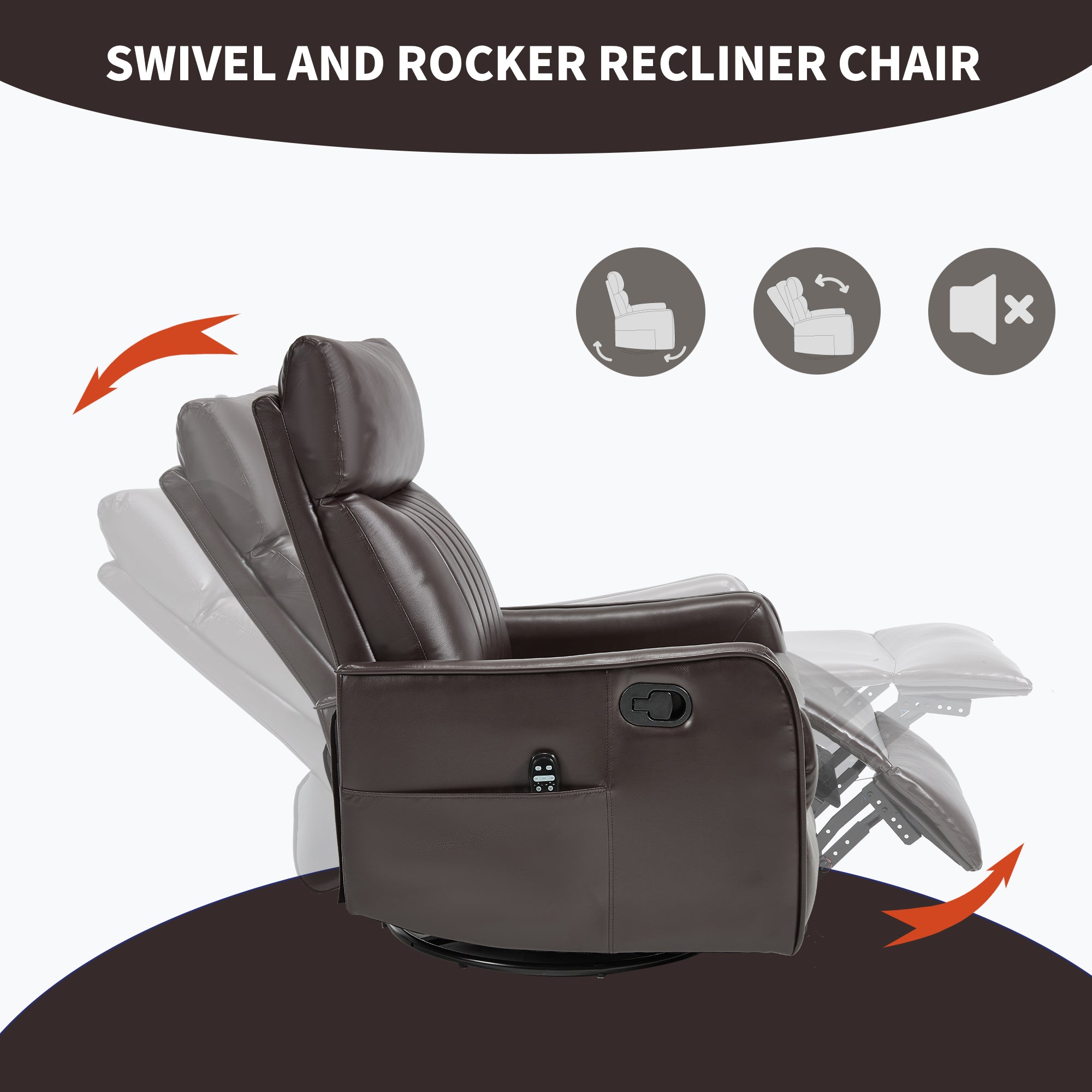 Brown Faux Leather Heat Massage Manual Recliner Chair
