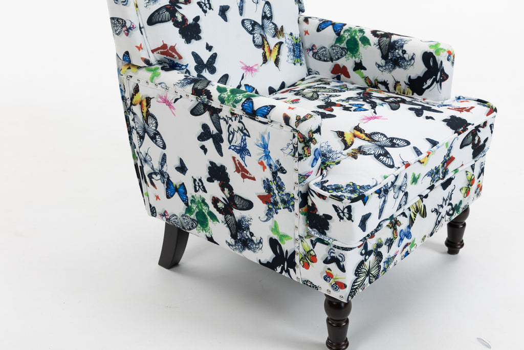 Upholstered Accent Chair, Vintage Armchair with Butterfly