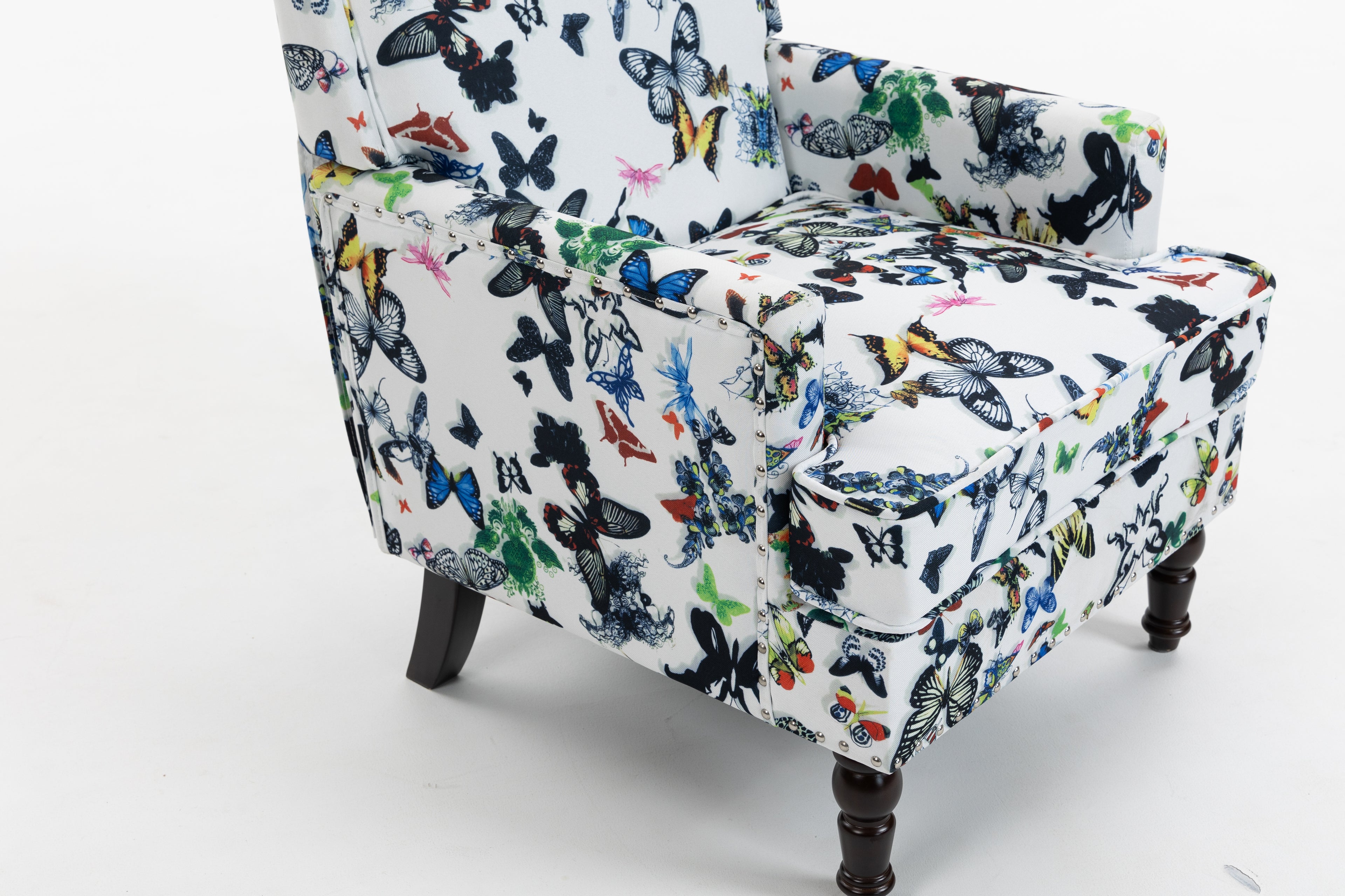 Upholstered Accent Chair, Vintage Armchair with Butterfly