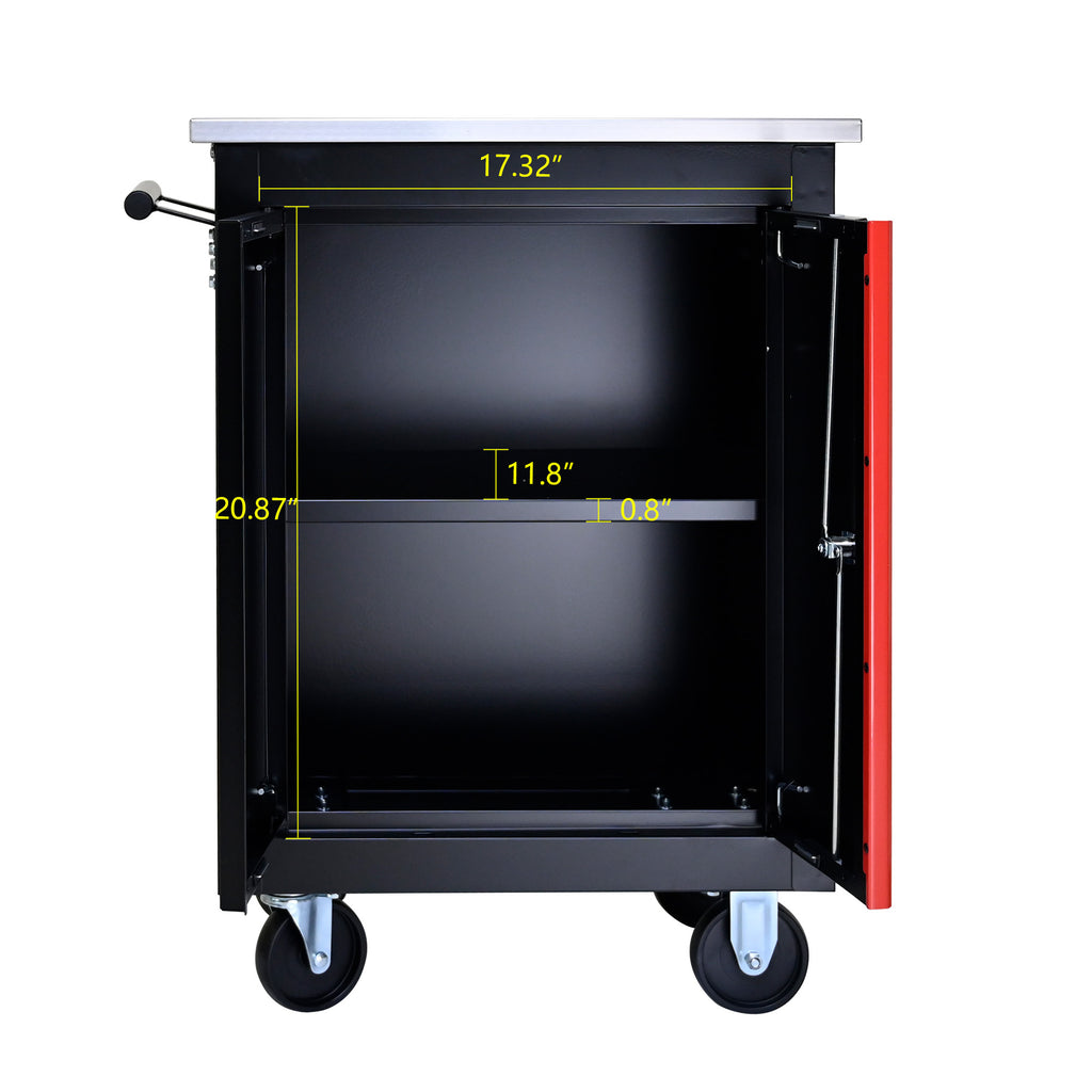 Double-Door Clapboard Multi-Function Tool Cart - Black & Red
