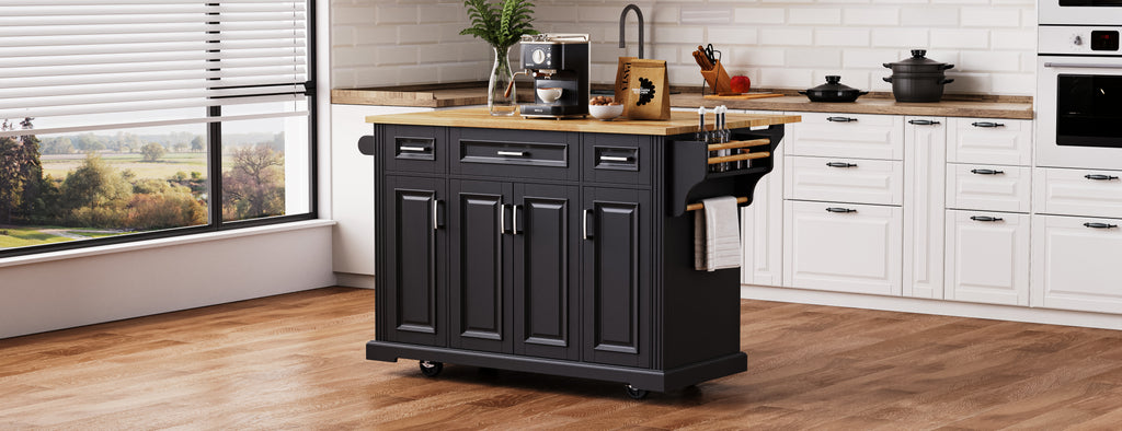 K&K 54-Inch Large Kitchen Island with Rubber Wood Drop Leaf