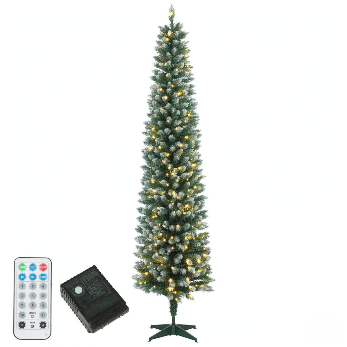 8ft Flocked Pencil Prelit Christmas Tree, Dual-Color