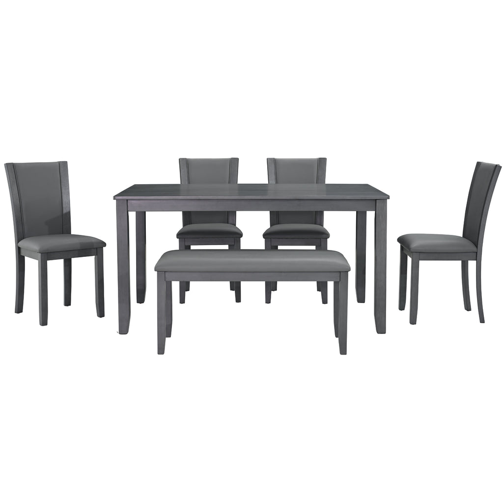 6-Piece Dining Table Set with Bench and Chairs