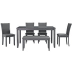 6-Piece Dining Table Set with Bench and Chairs