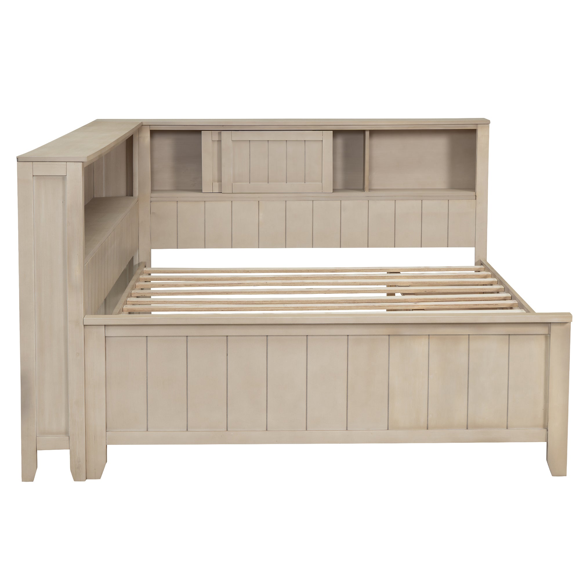Full Size Wood Daybed with Storage Shelves and 3 Drawers, Antique