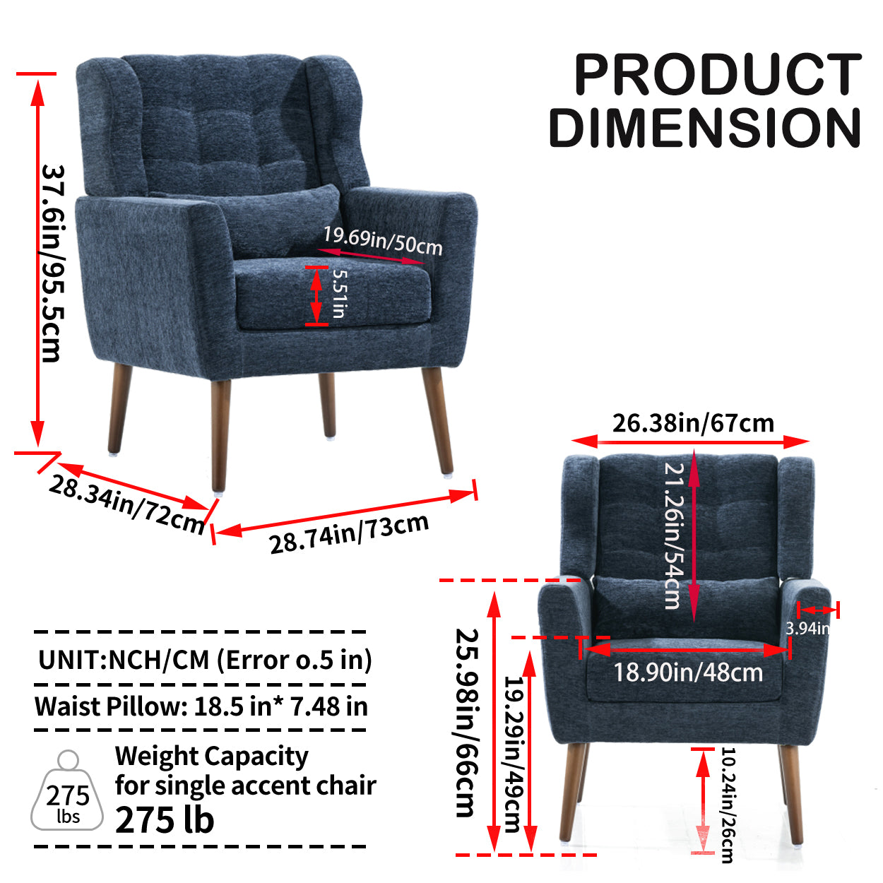 Modern Accent Chair in Dark Blue Chenille
