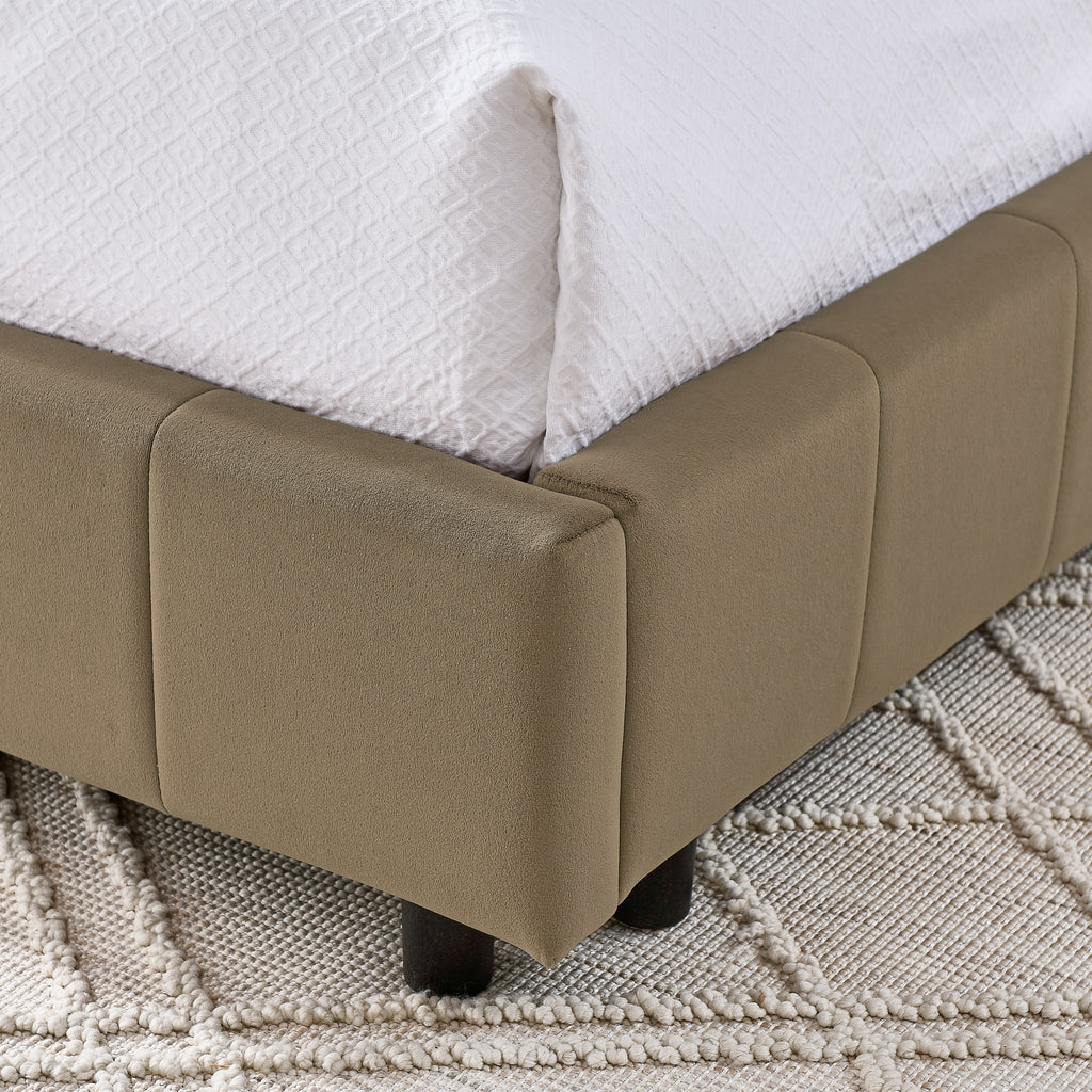 Full Size Upholstered Tufted Bed Frame in Brown Velvet