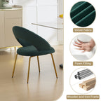Velvet Fabric Dining Chairs With Curved Backrest and Golden Metal Legs