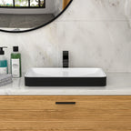 19"x12" White & Black Semi-Recessed Ceramic Bathroom Sink