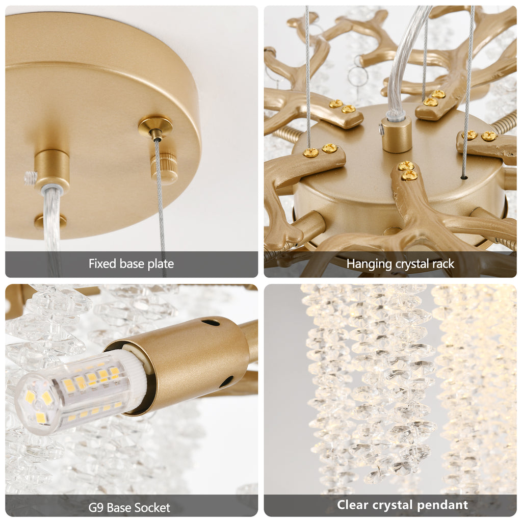 24-Inch Modern Golden Pendant Light with Cascading Crystal Strands