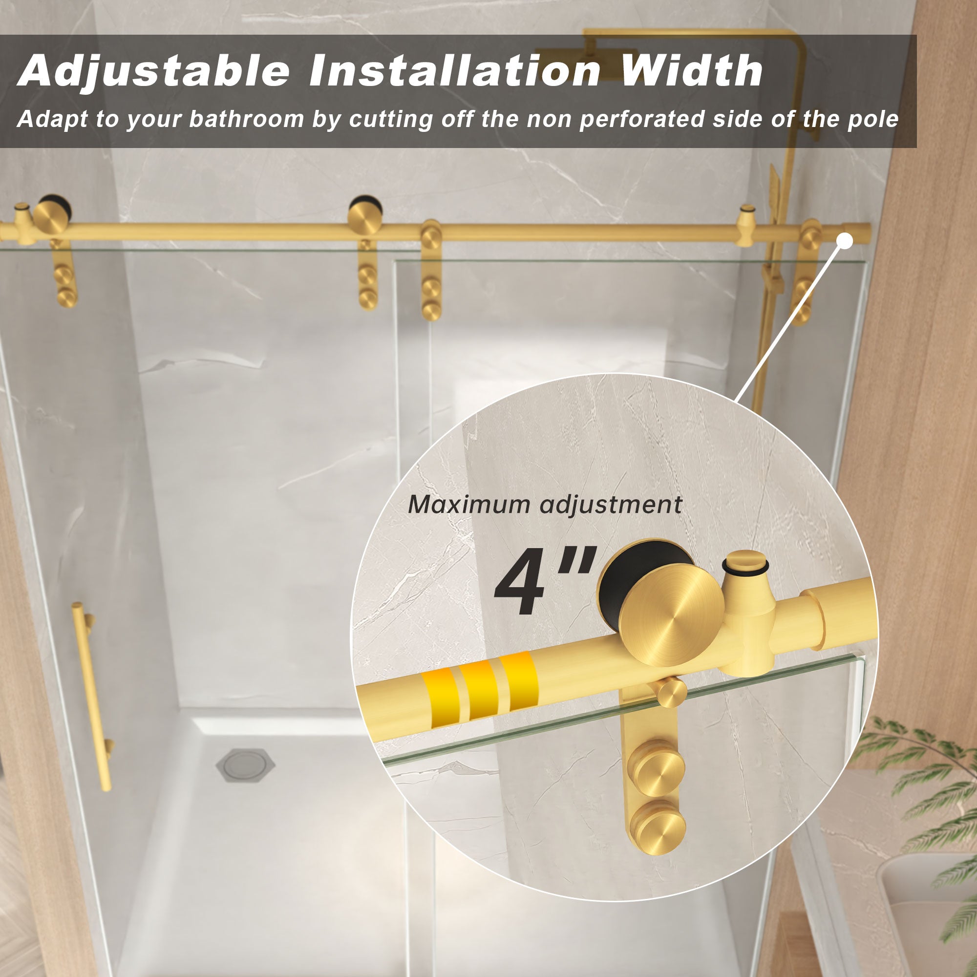 Frameless Sliding Shower Door - 5/16" Tempered Glass, Stainless Steel Frame