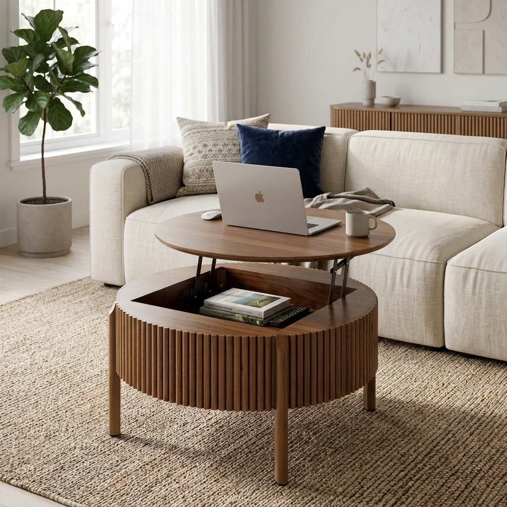 Round Lift Top Coffee Table with Hidden Storage
