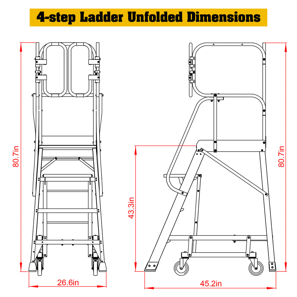 4 Step 375lbs Aluminum Rolling Platform Ladder