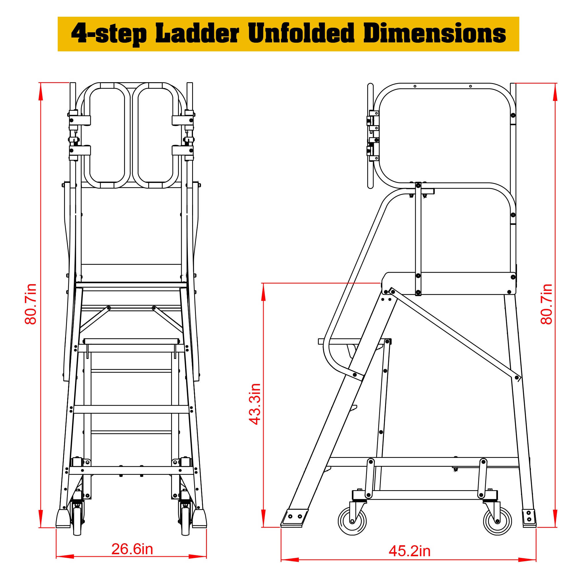 4 Step 375lbs Aluminum Rolling Platform Ladder