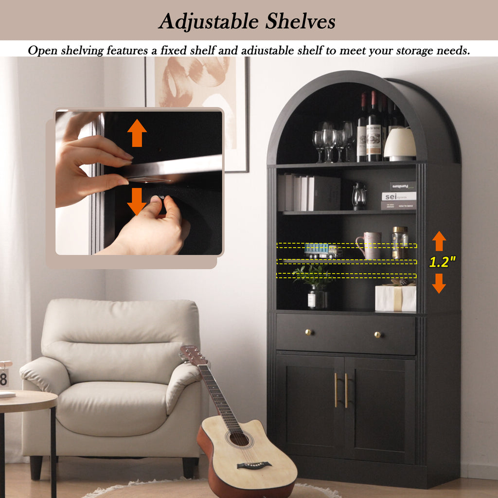 Arched Bookshelf with Storage Cabinet
