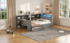 Wood Full Size Platform Bed with Storage Shelves and Charging Station