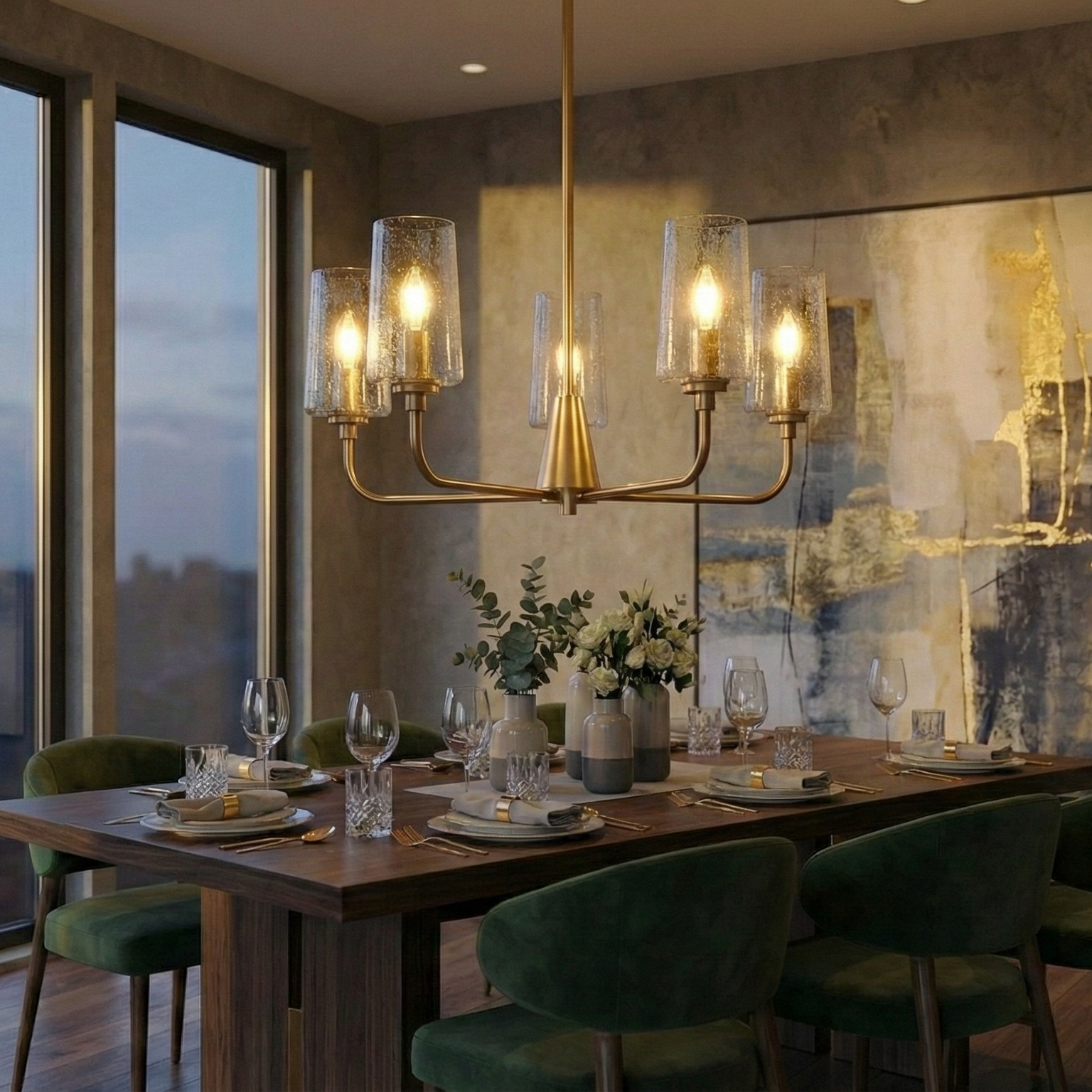 Dazzle Five Lights Chandelier With Clear Seeded Glass - Satin