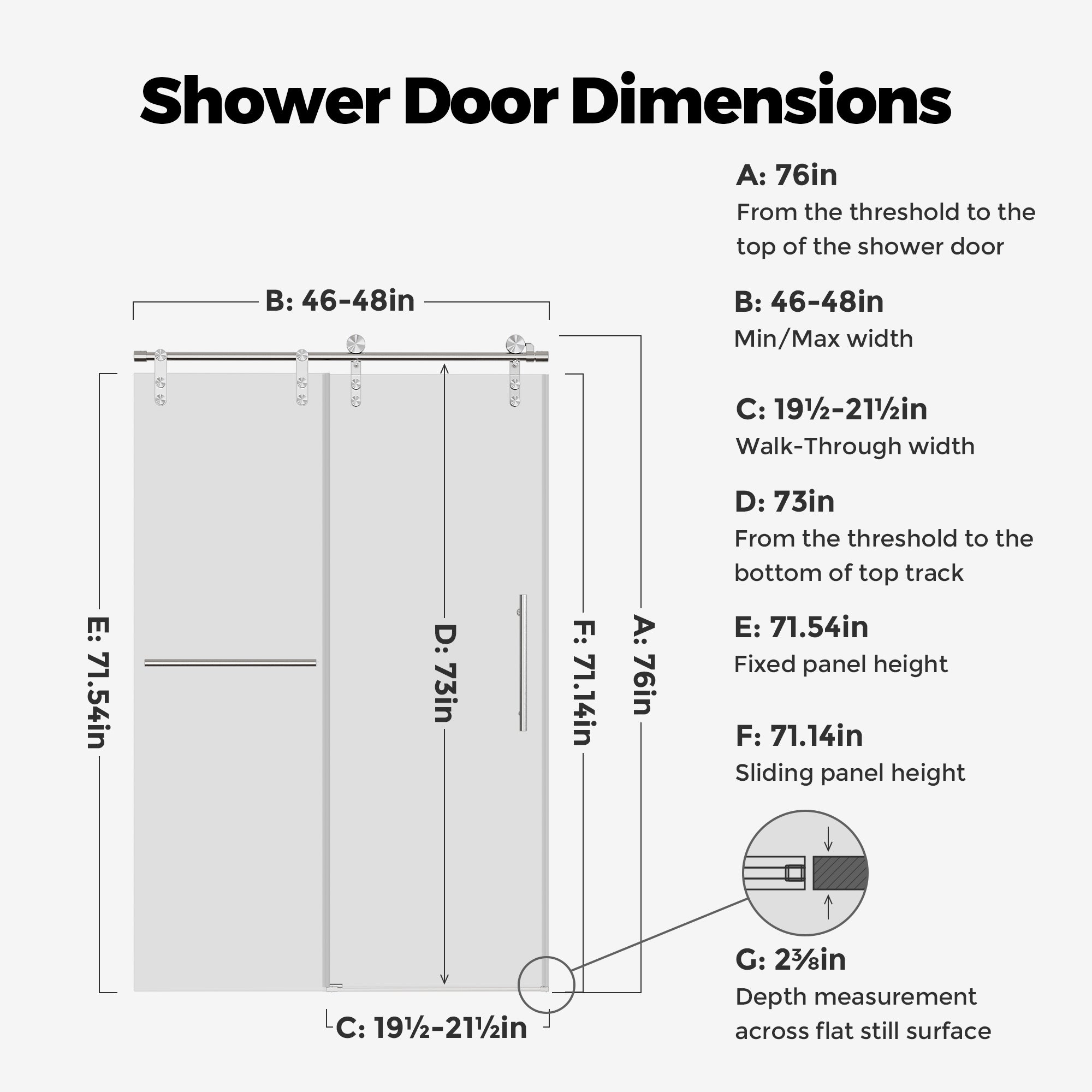 Frameless Single Sliding Shower Doors Without Soft-Close