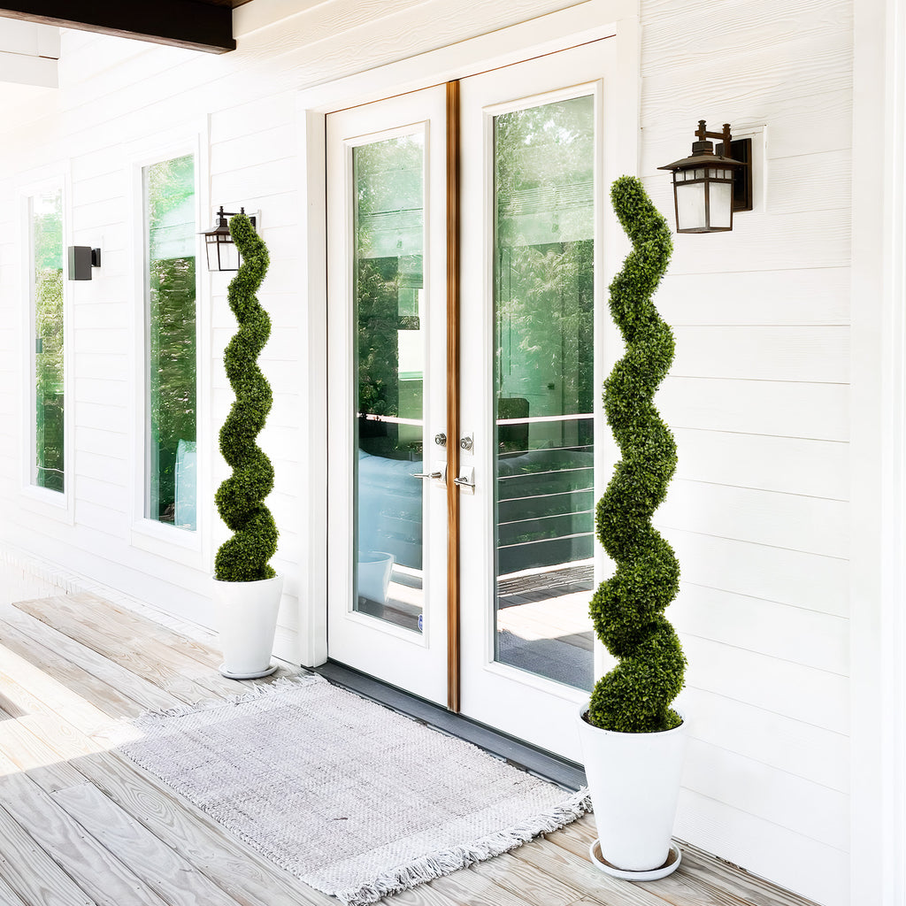 6FT Spiral Topiary Trees Artificial Outdoor Faux Boxwood Plants