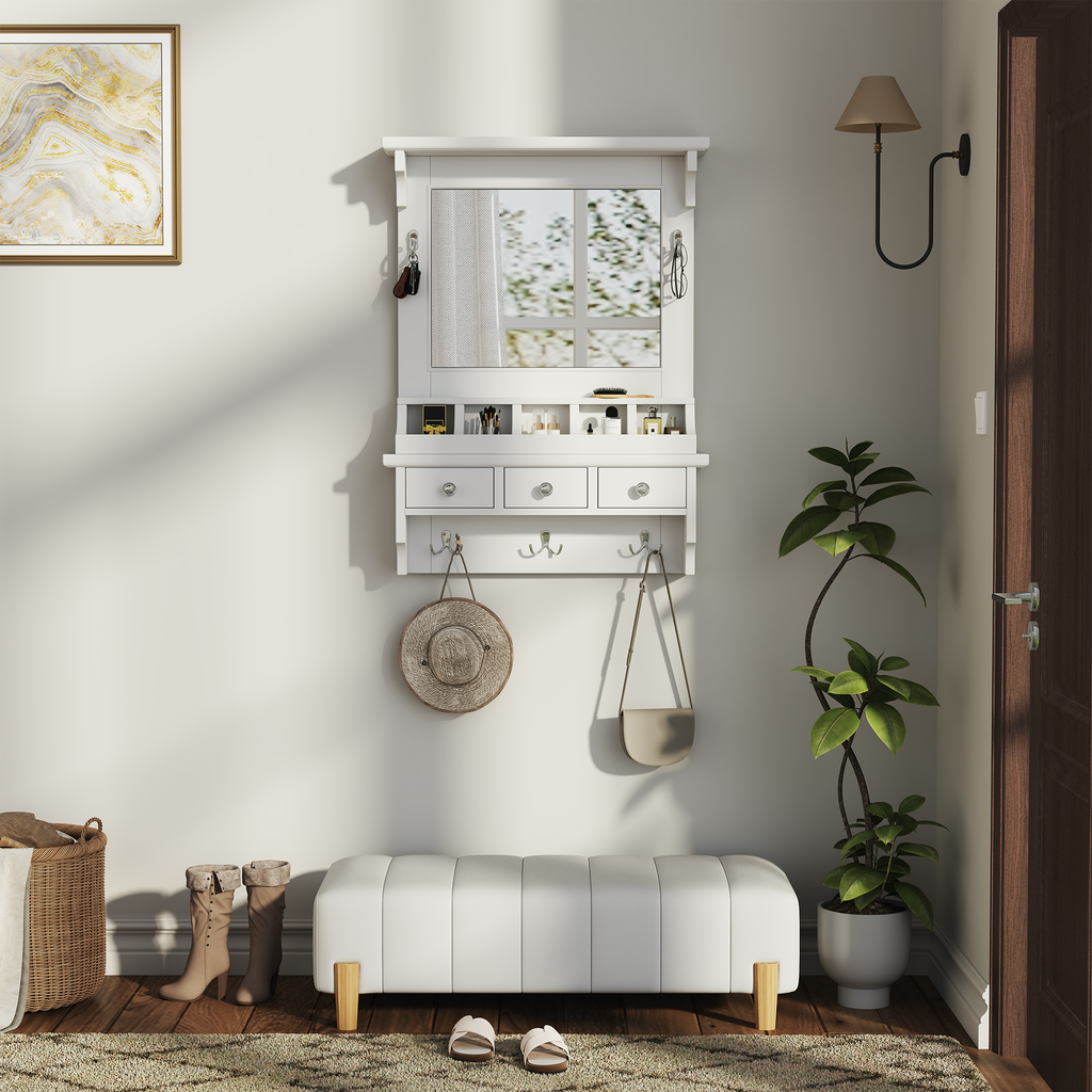 Floating Makeup Vanity with Big Mirror and Wall-Mounted Storage