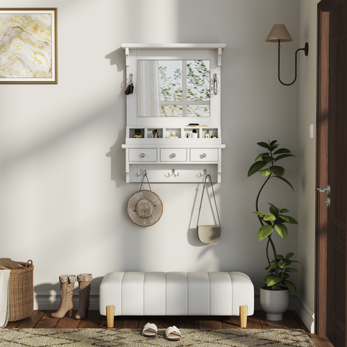 Floating Makeup Vanity with Big Mirror and Wall-Mounted Storage