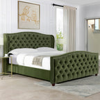 Marcella Upholstered Shelter Headboard Bed Set, King, Olive