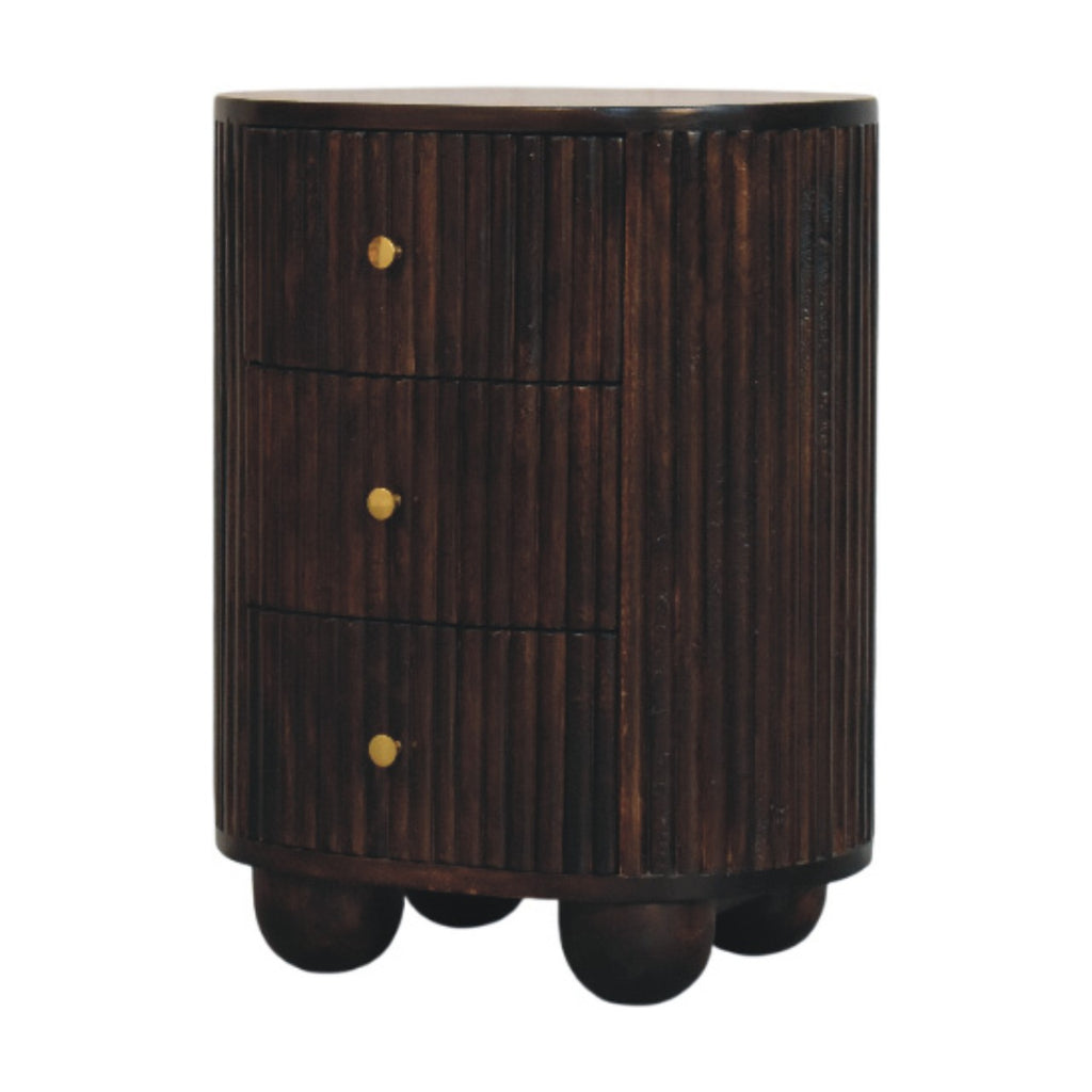 Solid Wood Curved Fluted 3-Drawer Drum Chest