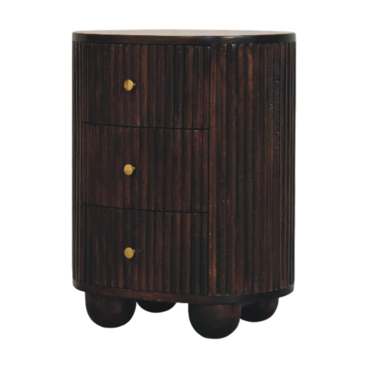 Solid Wood Curved Fluted 3-Drawer Drum Chest