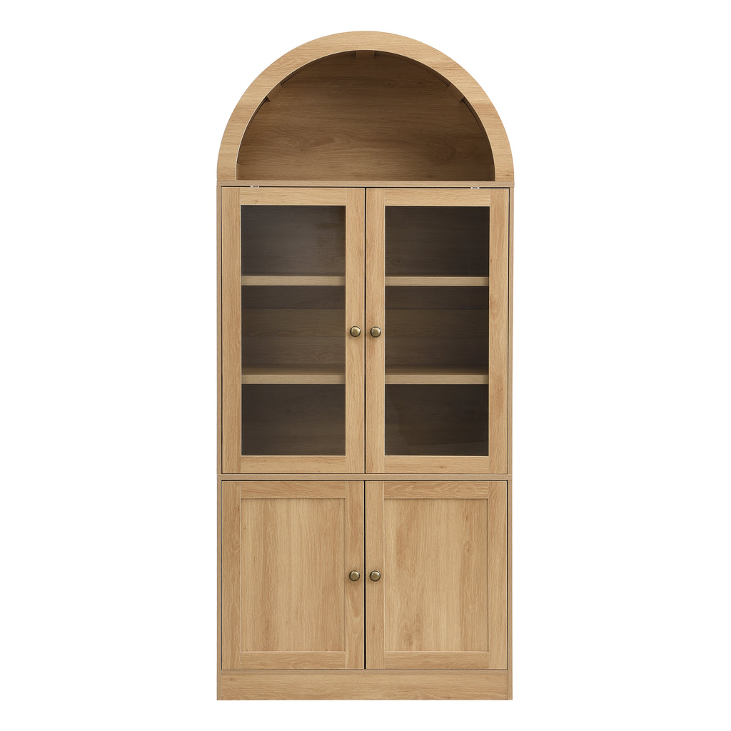 Tall Arched Top Storage Cabinet with Tempered Glass Doors