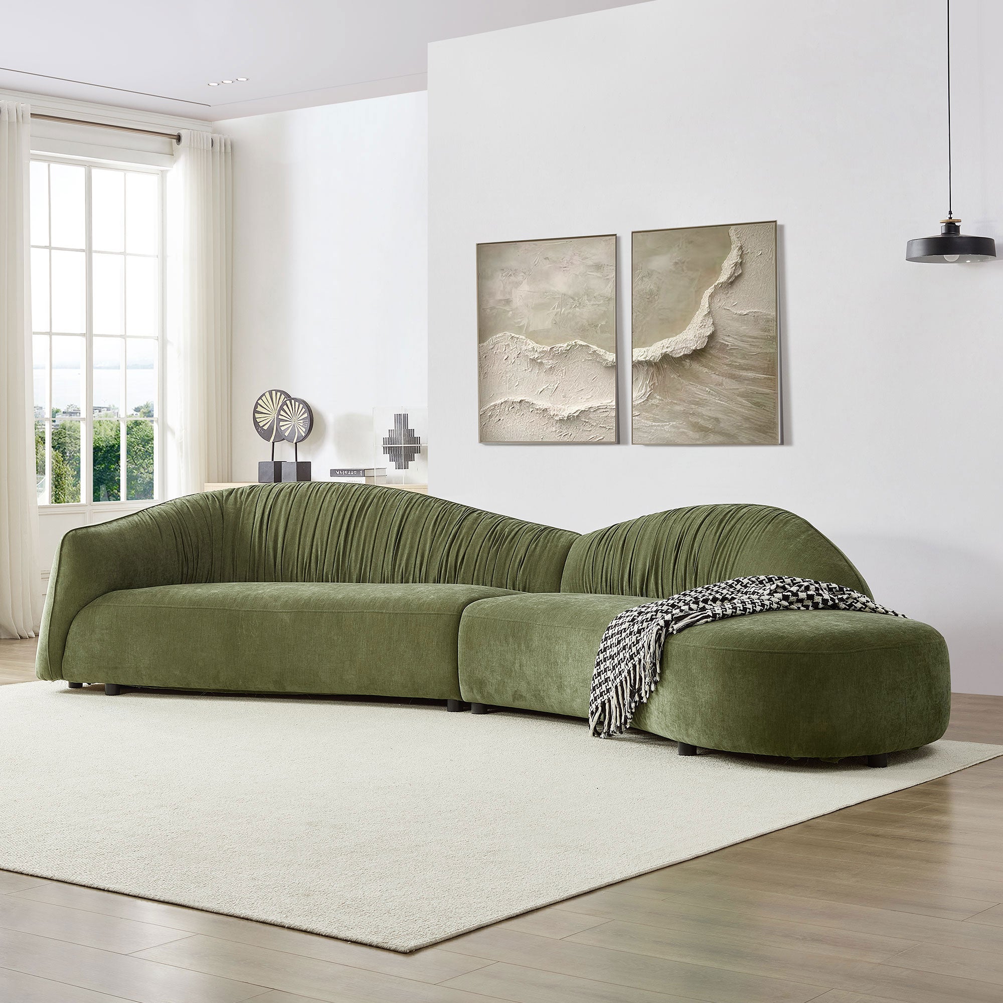 145.67'' Mid-Century Upholstered Comfy Couch with Chaise