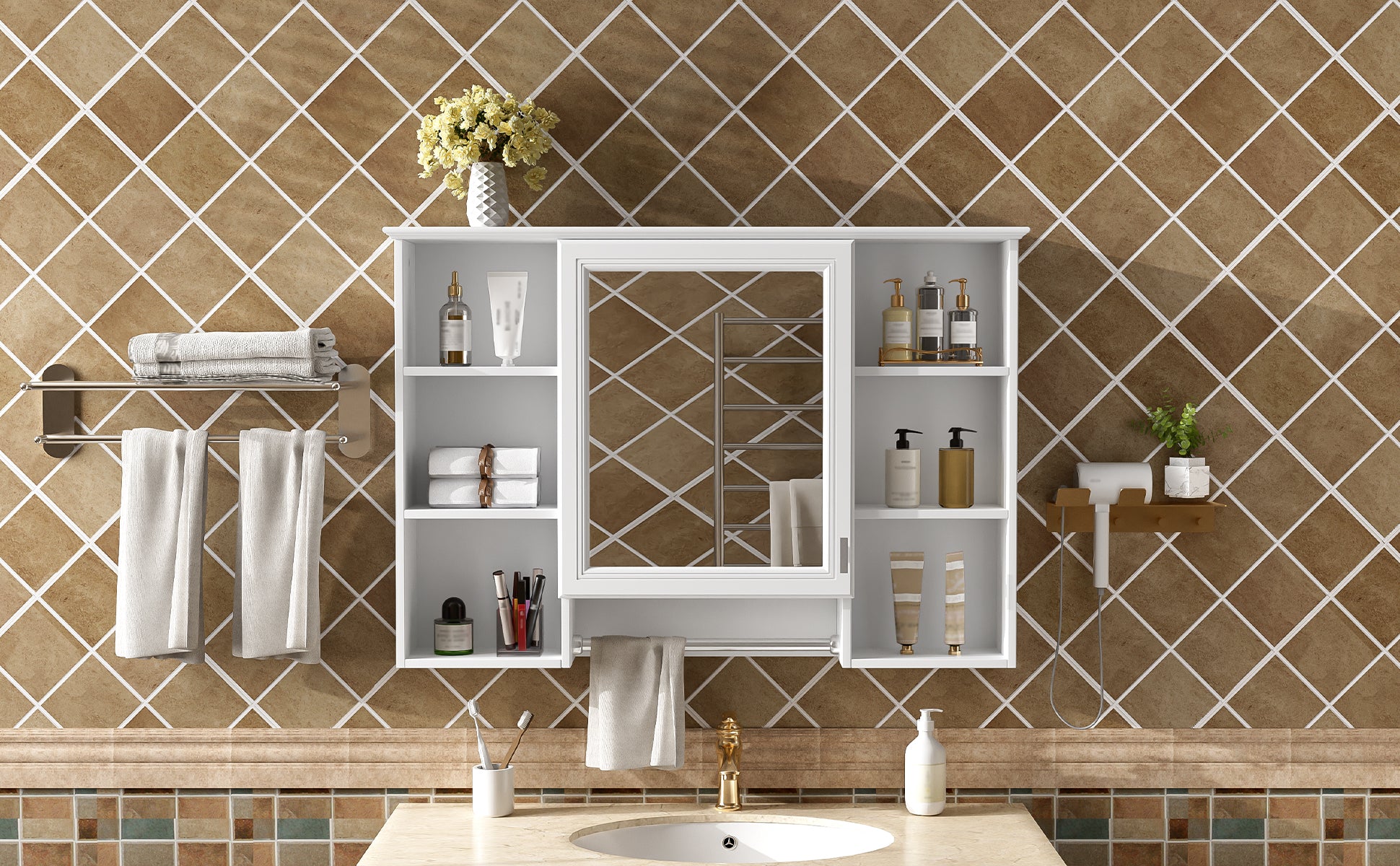 3-in-1 Bathroom Mirror Cabinet - 41-inch Wall Mounted