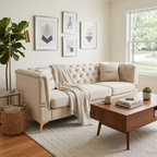 Contemporary Faux Sherpa Fabric Sofa With Pillows