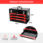 20" Portable 3 Drawer Steel Tool Box with Metal Latch Closure