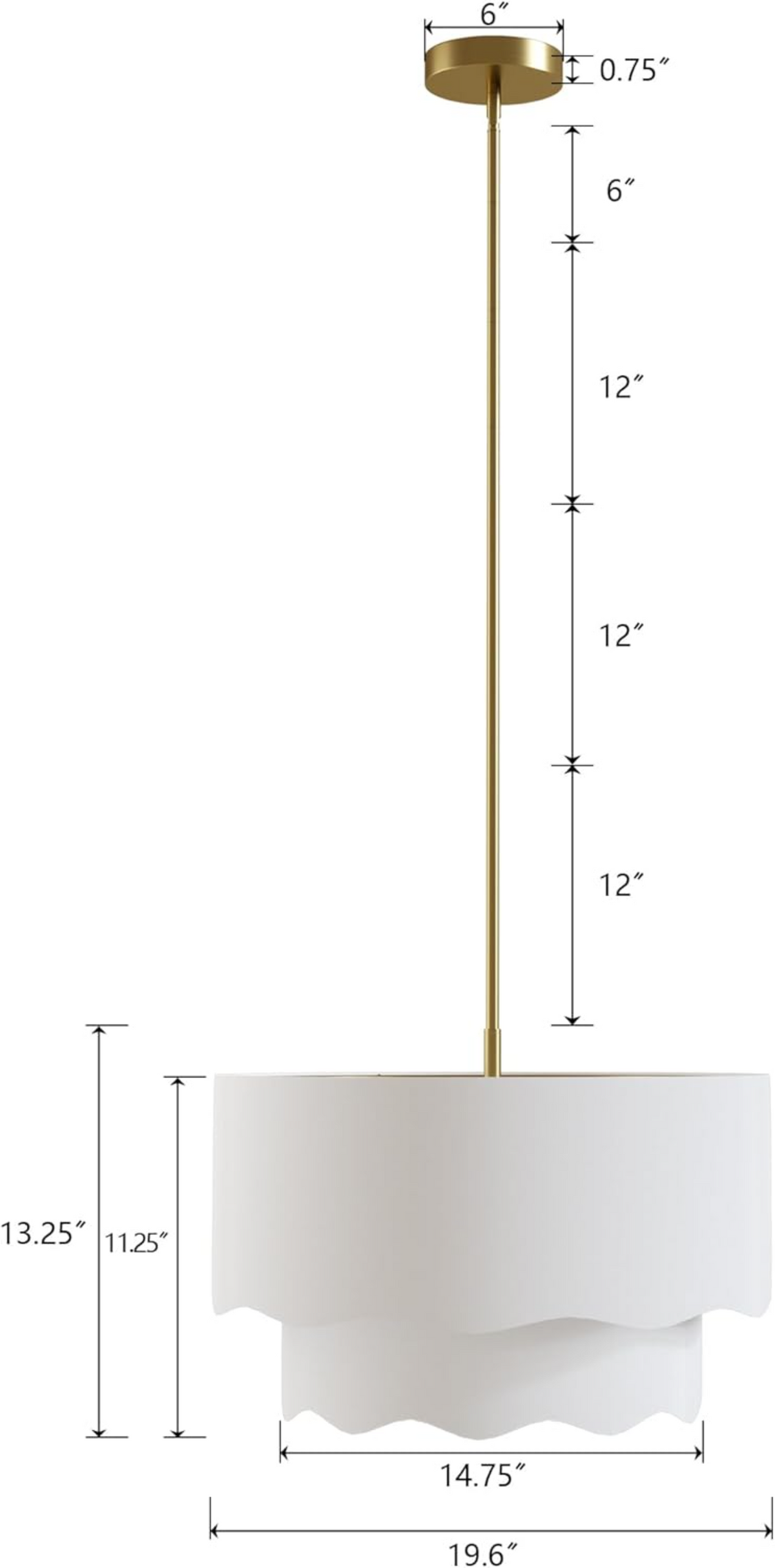 19.6-Inch Fabric Chandelier, 2-Tier Drum Pendant Light, Soft White