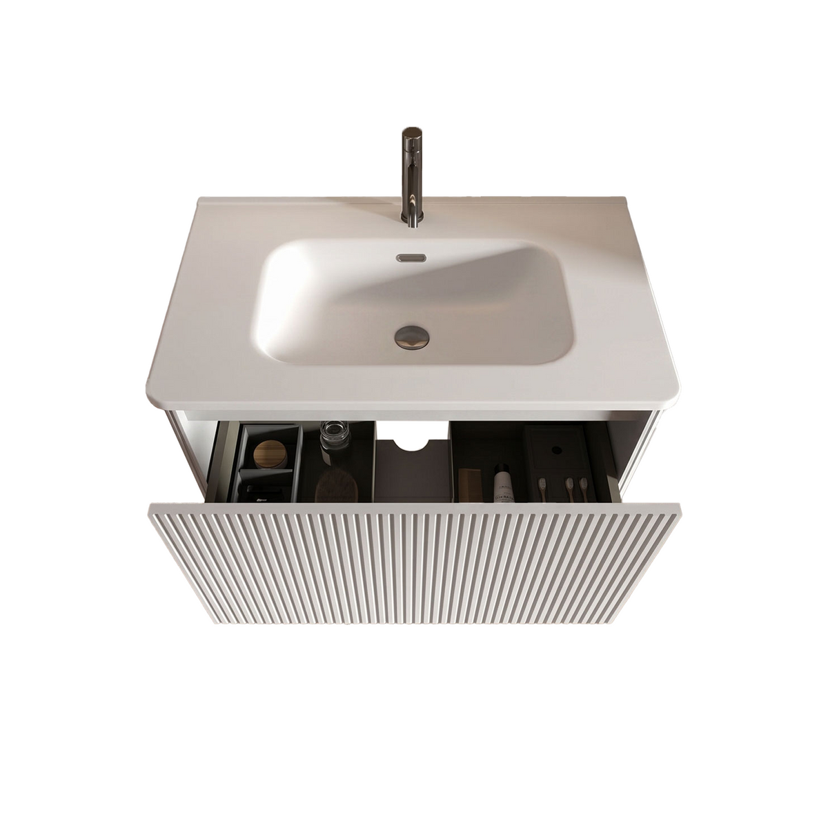 Etna 30-Inch Striped Soft Bathroom Vanity, White