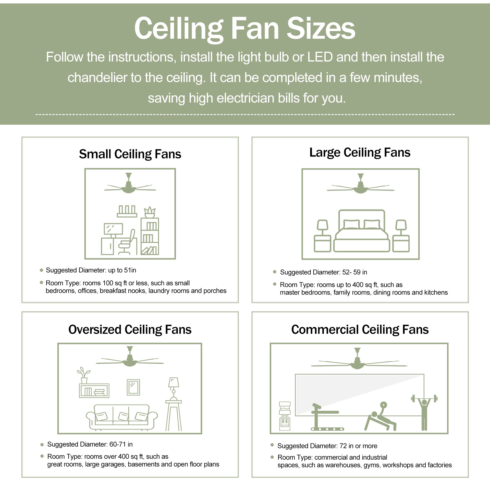 52" Solid Wood Blades Ceiling Fan With Light and Remote Control