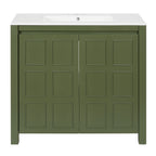 36" Bathroom Vanity Organizer with Ceramic Sink in Olive Green