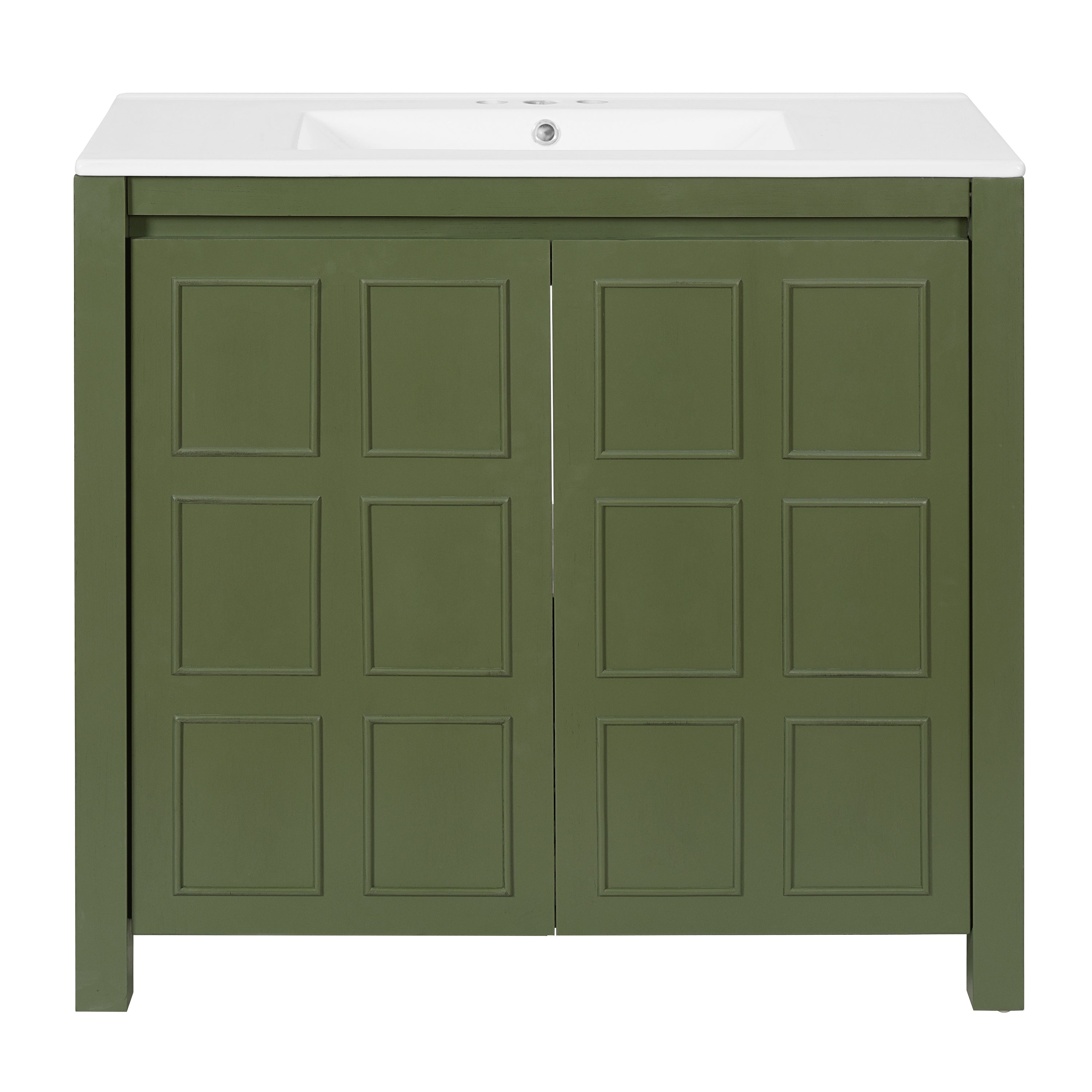 36" Bathroom Vanity Organizer with Ceramic Sink in Olive Green