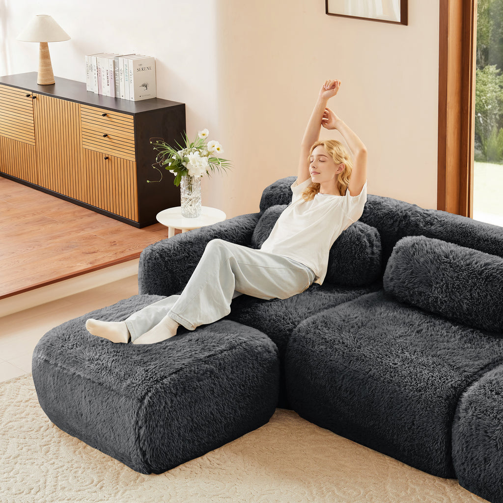 Aviana Armless Sofa W/Pillow Plush Fabric-Dark