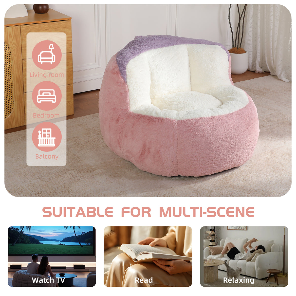 Oversized Bean Bag Chairs in Multicolor Faux Fur
