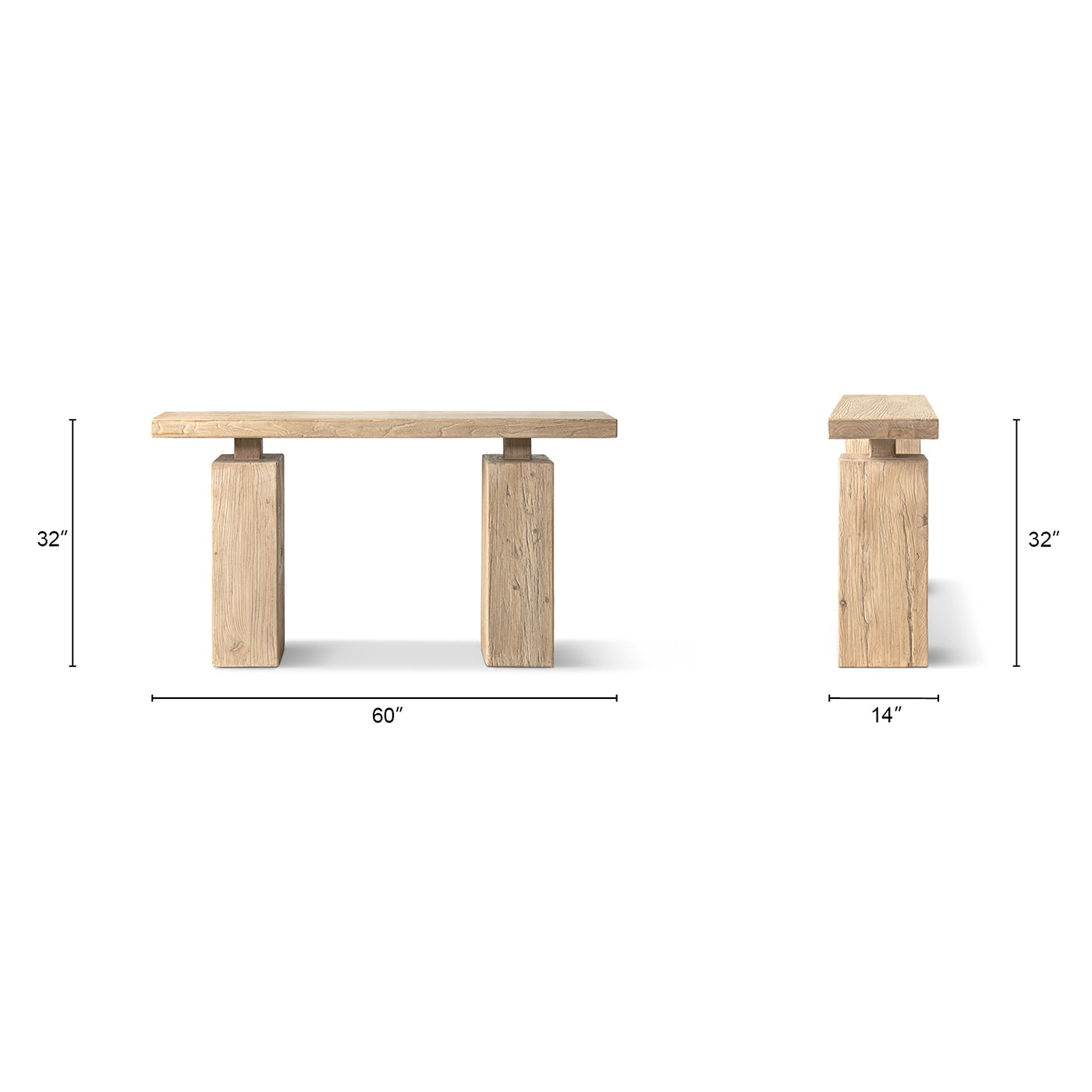 Calder 60" Solid Reclaimed Elm Plinth Console Table