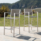 Outdoor Rust-Proof Aluminum Barstools with PE Rattan Seat - Set of 2