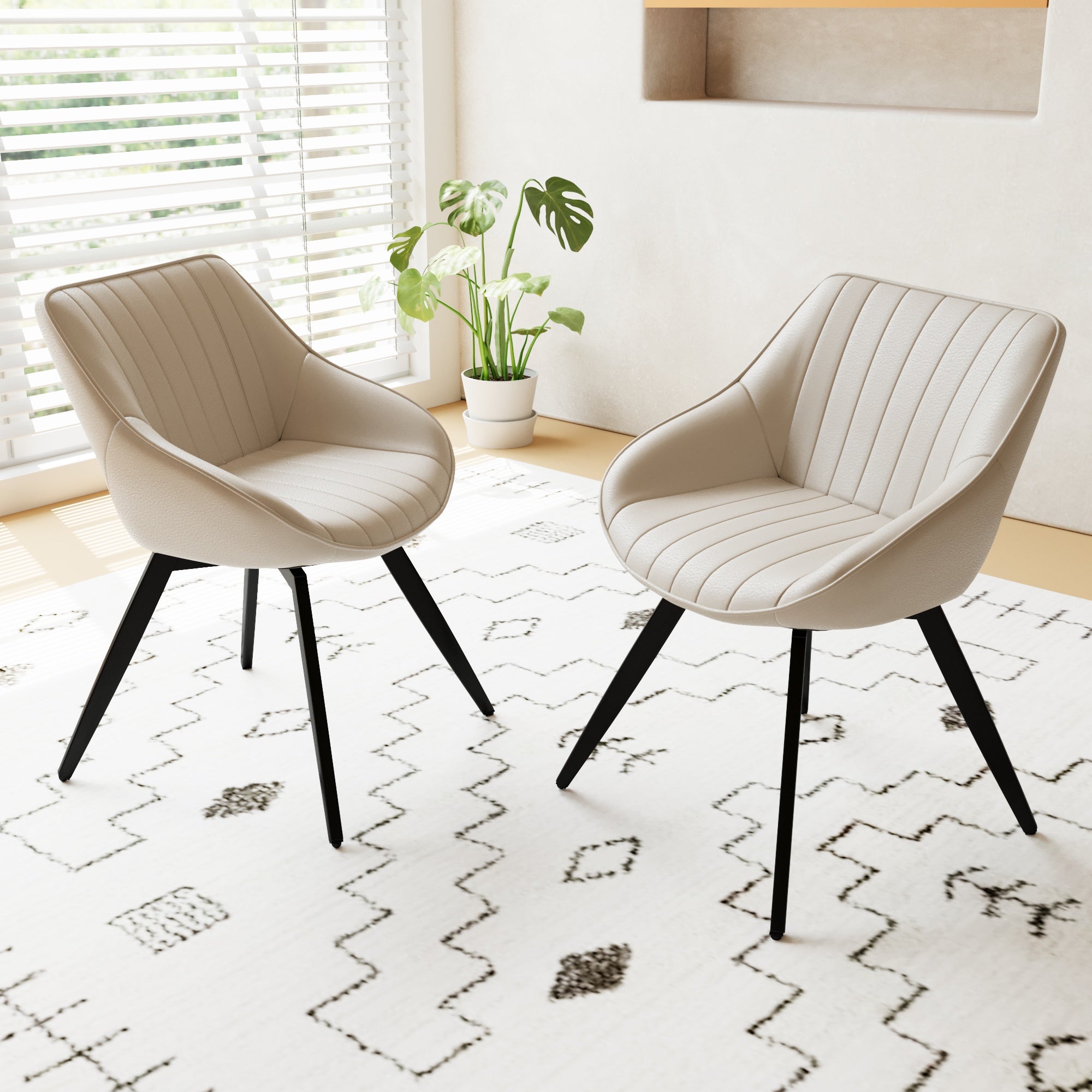 MDF Modern Round Coffee Table and 2 PU Dining Chairs Set
