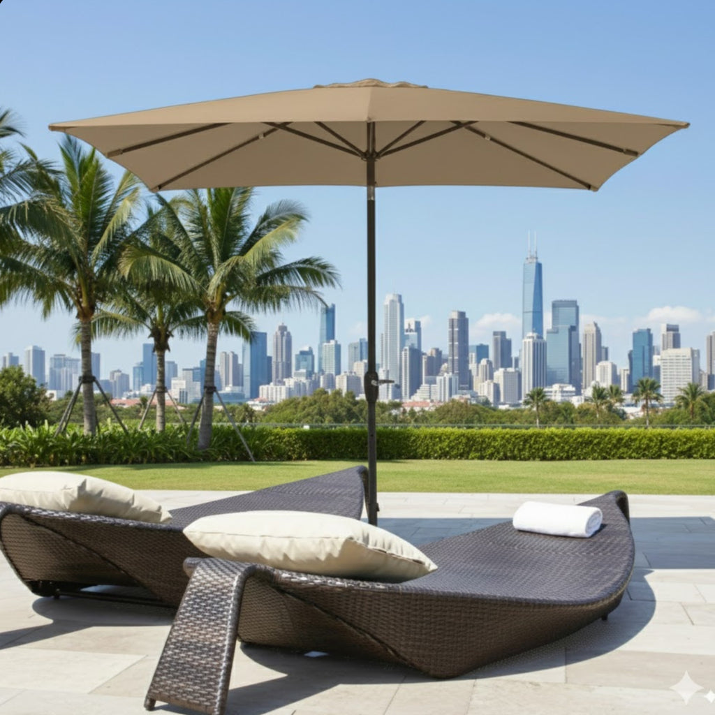 6.5 x 10 ft Khaki Rectangular Patio Umbrella