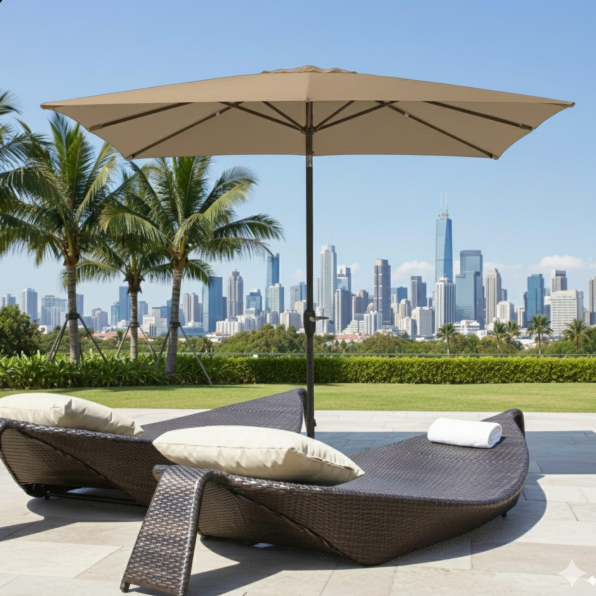 6.5 x 10 ft Khaki Rectangular Patio Umbrella